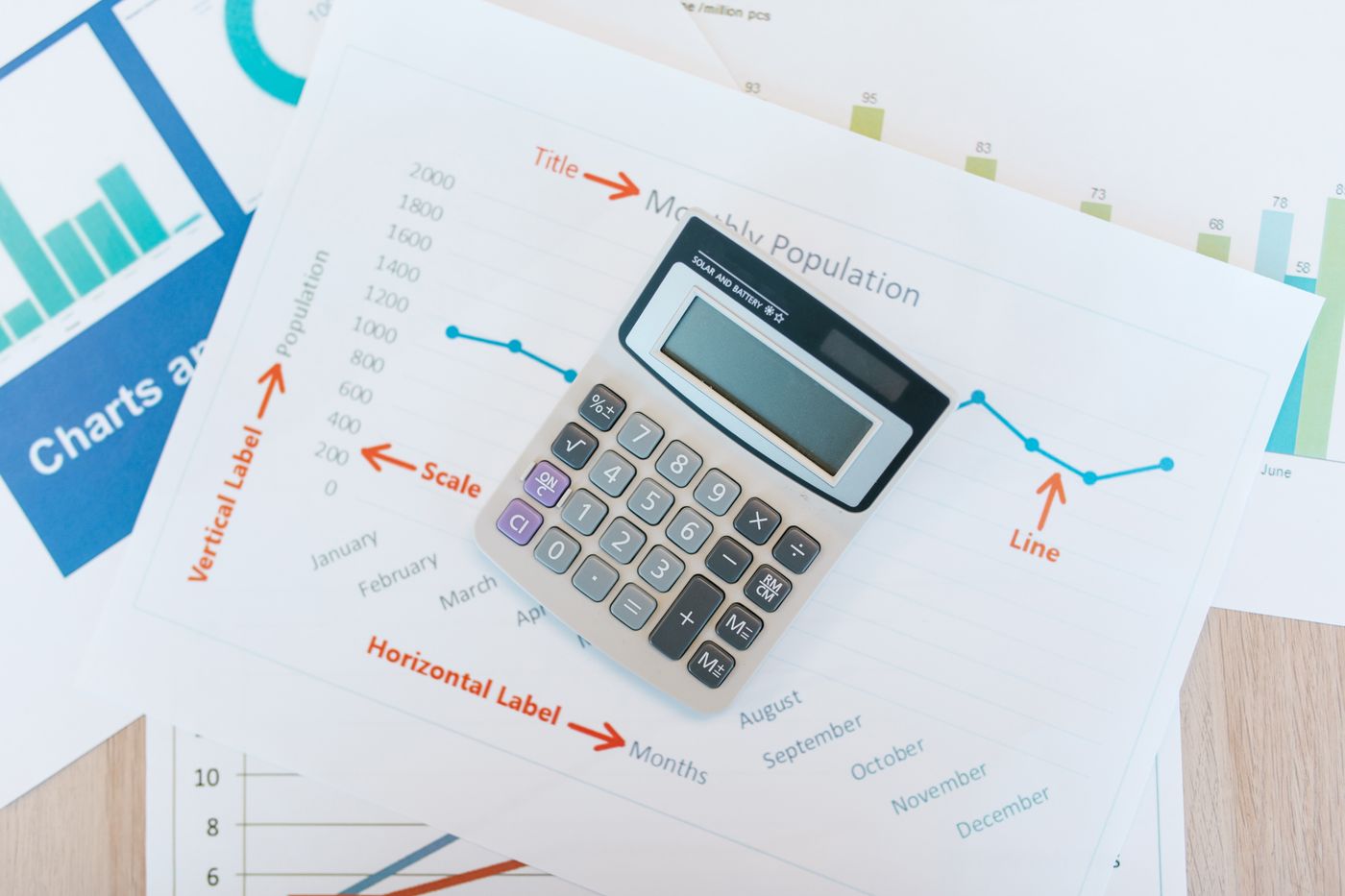 A calculator resting on printed financial statements.